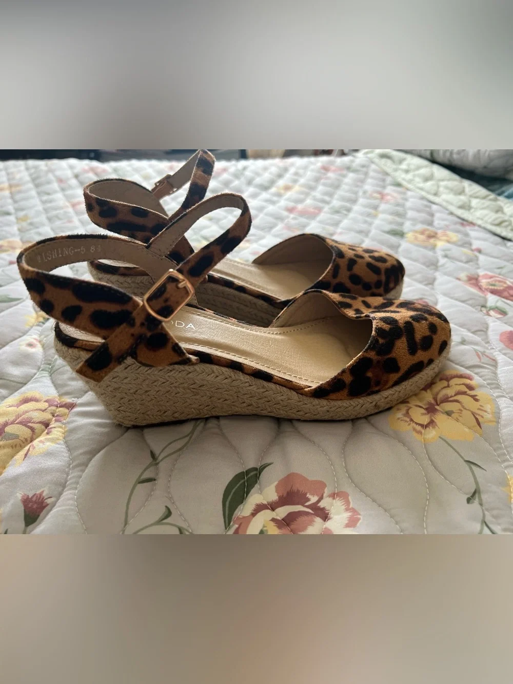 TOP Moda Leopard Print Wedge Espadrilles - Tan/Black